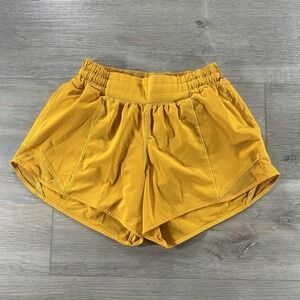 Lululemon Size 4 Low Rise Hotty Hot Yellow Orange 4" Shorts Lined Running Gym